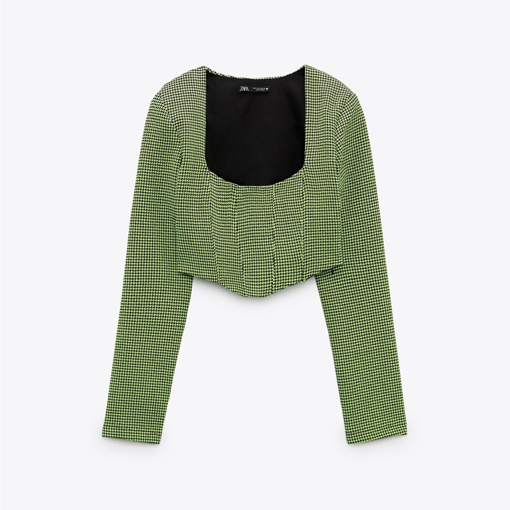 ZARA HOUNDSTOOTH CROP TOP - NEON‎ GREEN